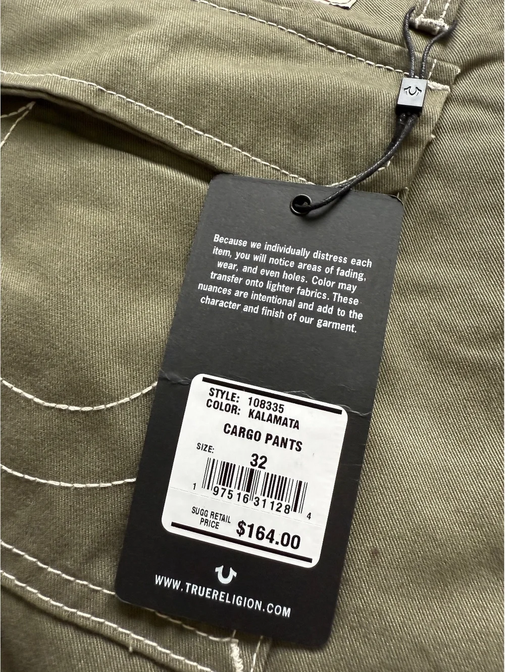 NWT True Religion VTG Distressed Military Army Soldier Cargo Pocket Pants Men 32
